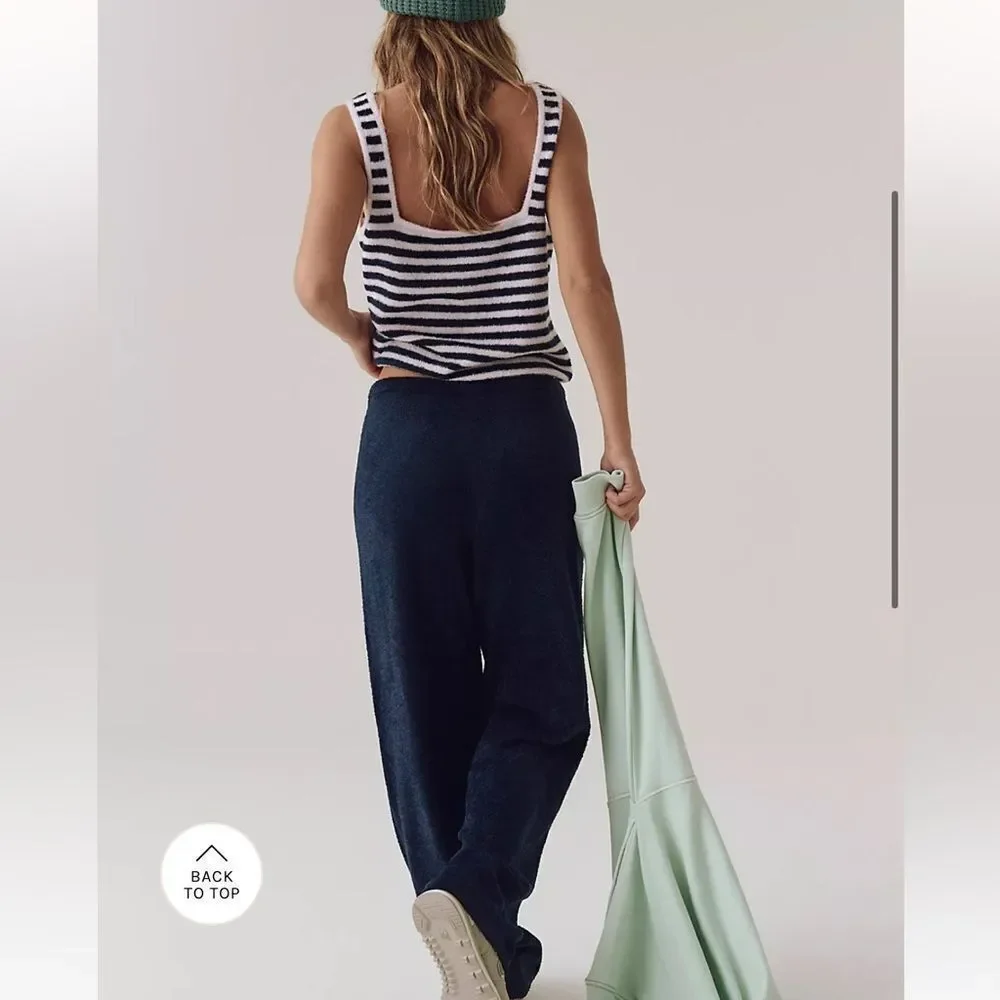 Free People Cozy Season Set Striped Tank and Pants Ivory & Chocolate Brown M/L